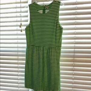 Green and White Striped Sleeveless Dress